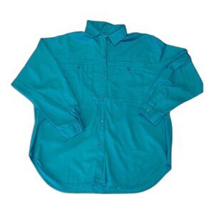 Diane Von Furstenberg Blouse Top Womens Size 20 Button Up Roll Tab Teal